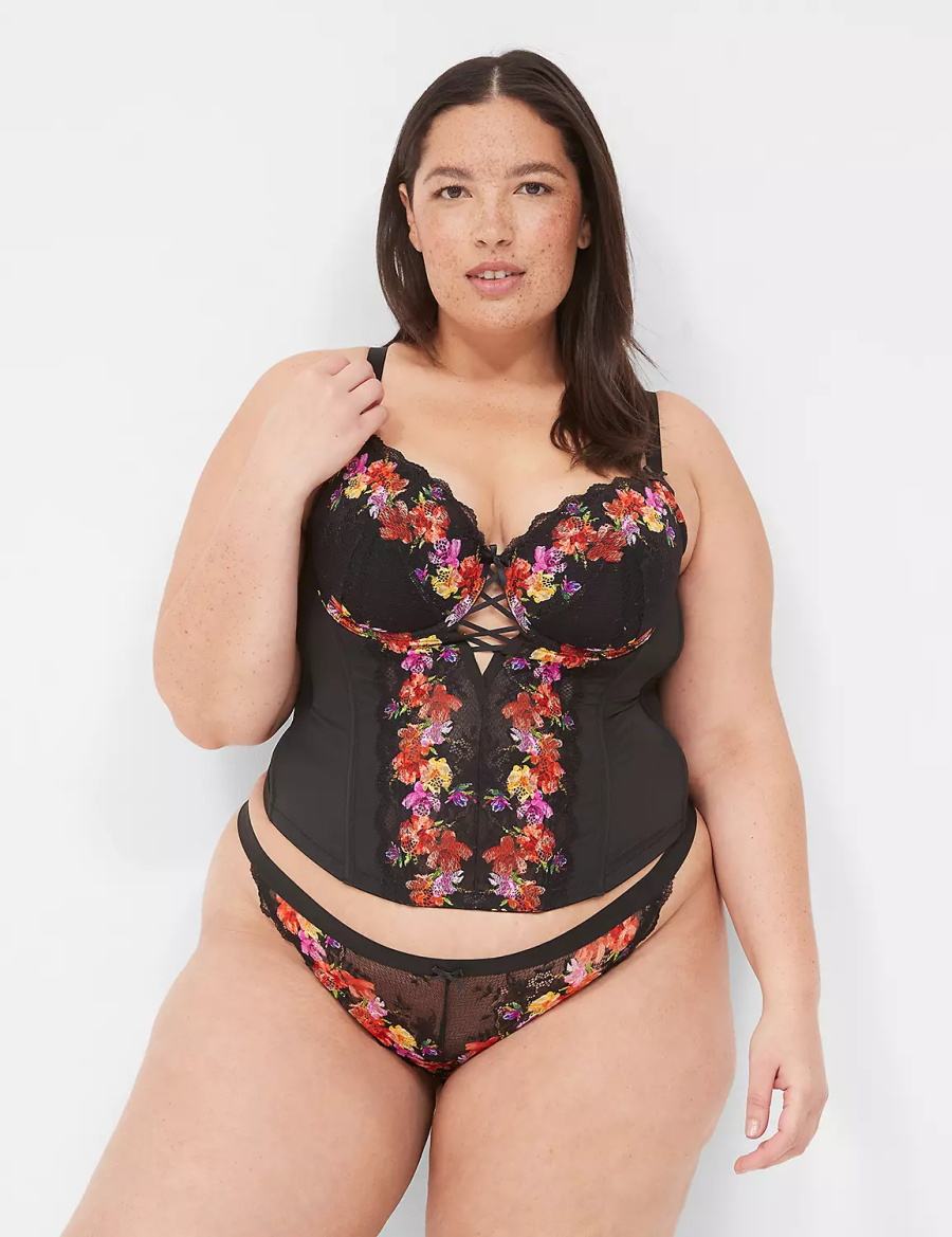 Black Lane Bryant Digital Print Lace Women Brazilian Panty | ONF788DC