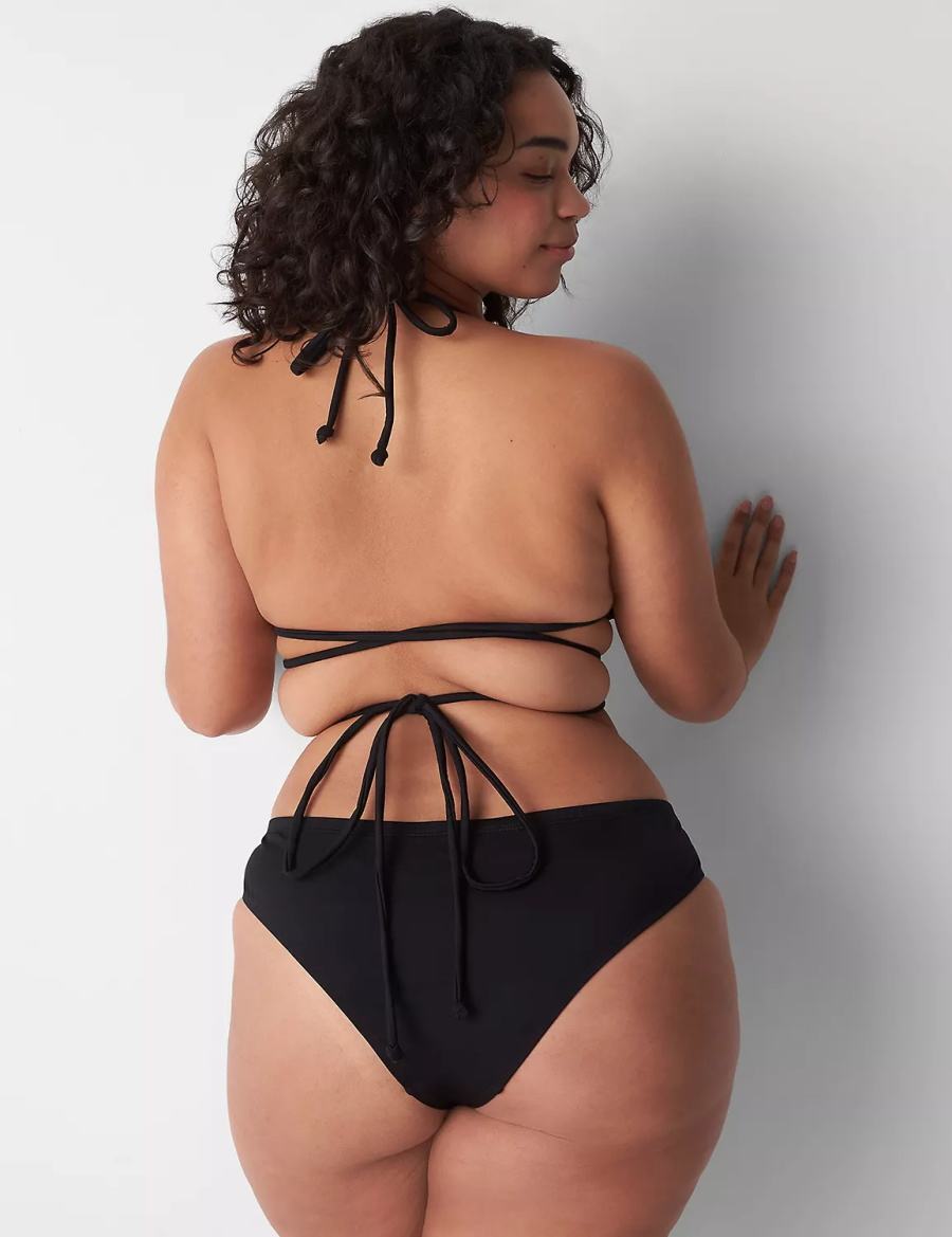 Black Lane Bryant Dipped Tanga Swim Women Bikini Bottom | AZT1922UV