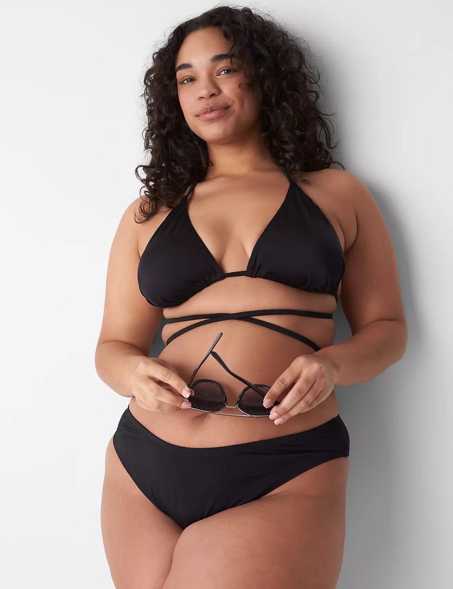 Black Lane Bryant Dipped Tanga Swim Women Bikini Bottom | AZT1922UV