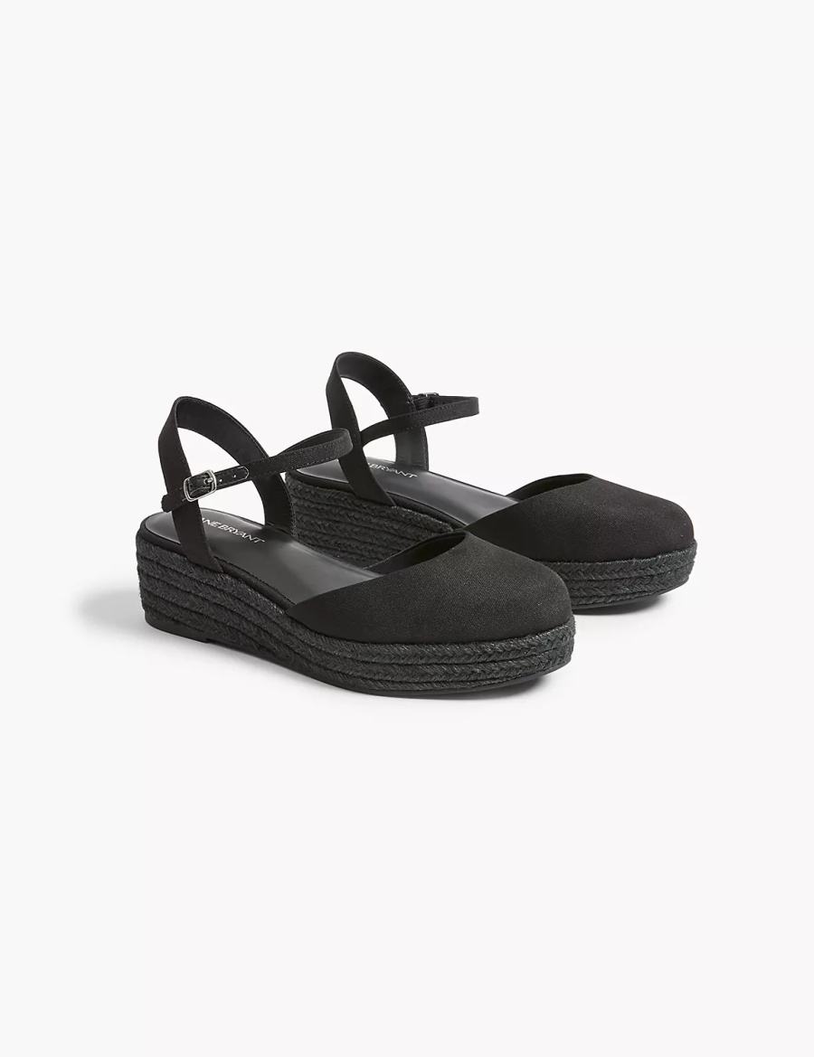 Black Lane Bryant Dream Cloud Ankle-Strap Espadrille Women Wedge Sandals | LYI4285ZZ