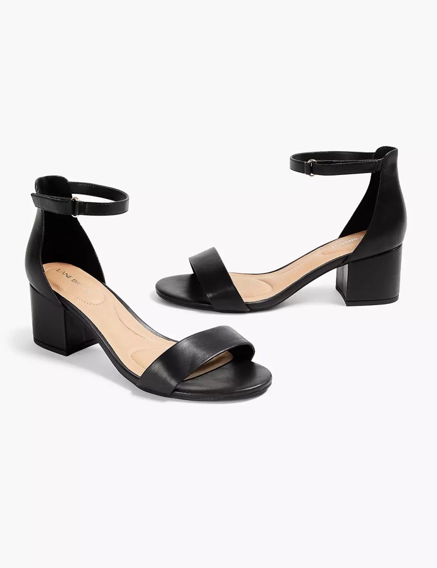 Black Lane Bryant Dream Cloud Ankle Strap Block-Heel - Faux Leather Women Heels Sandals | MEO6291VU