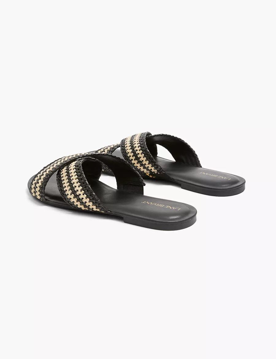 Black Lane Bryant Dream Cloud Criss-Cross Raffia Women Slide Sandals | OCJ5874RZ