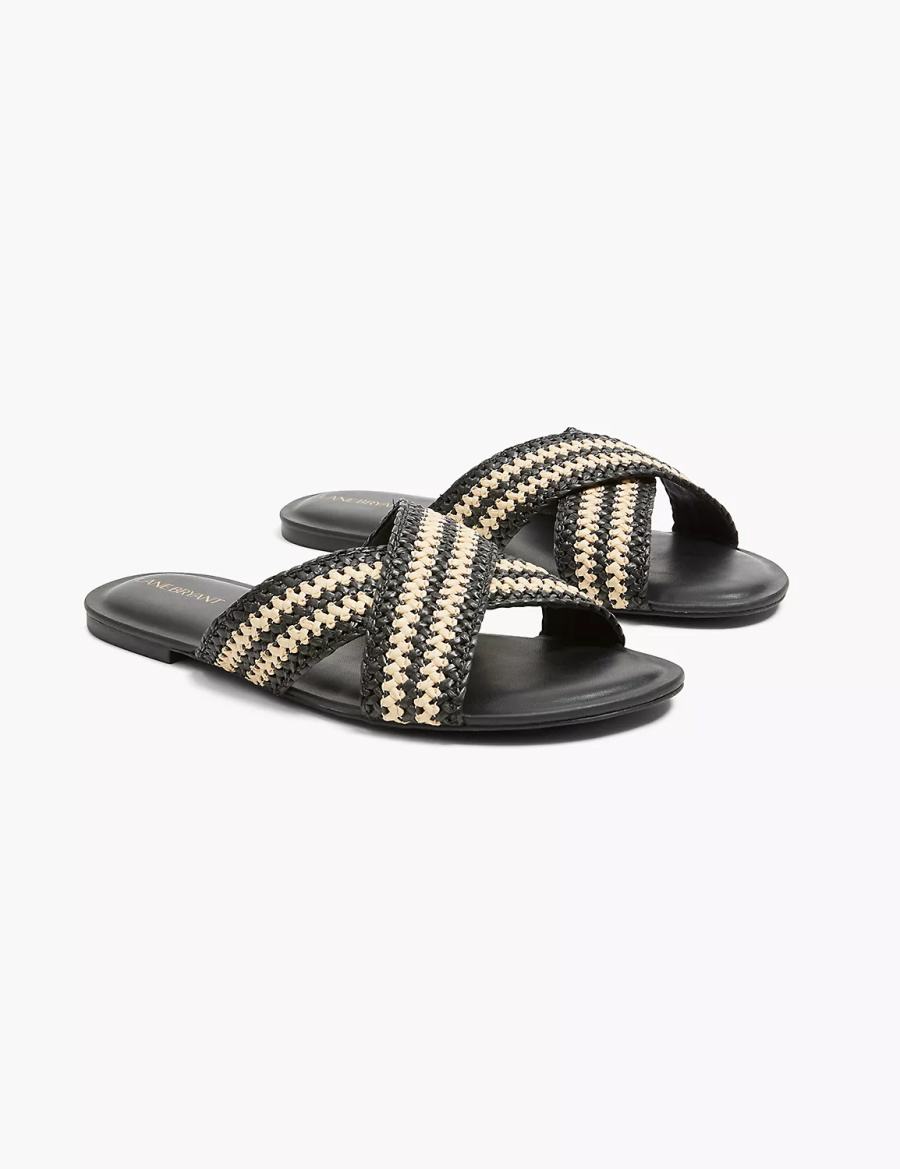 Black Lane Bryant Dream Cloud Criss-Cross Raffia Women Slide Sandals | OCJ5874RZ