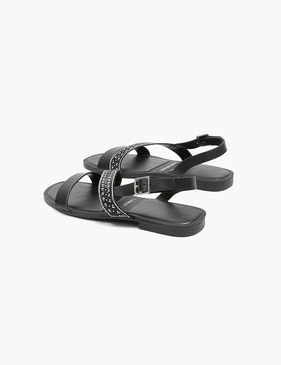 Black Lane Bryant Dream Cloud Double-Band Faux-Leather Women Flat Sandals | WXP2538XS