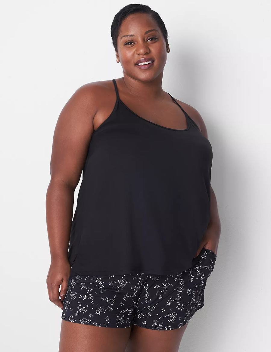 Black Lane Bryant DreamyCool Cami & Short PJ Set Women Pajamas | XZJ10090JX