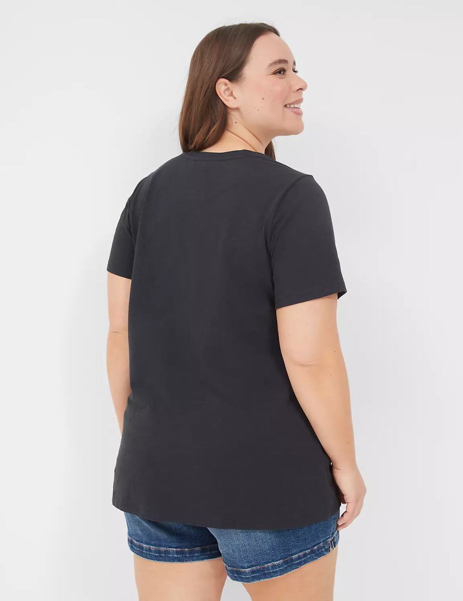 Black Lane Bryant Embroidered Flag Graphic Tee Women T Shirts | BMN2646BV