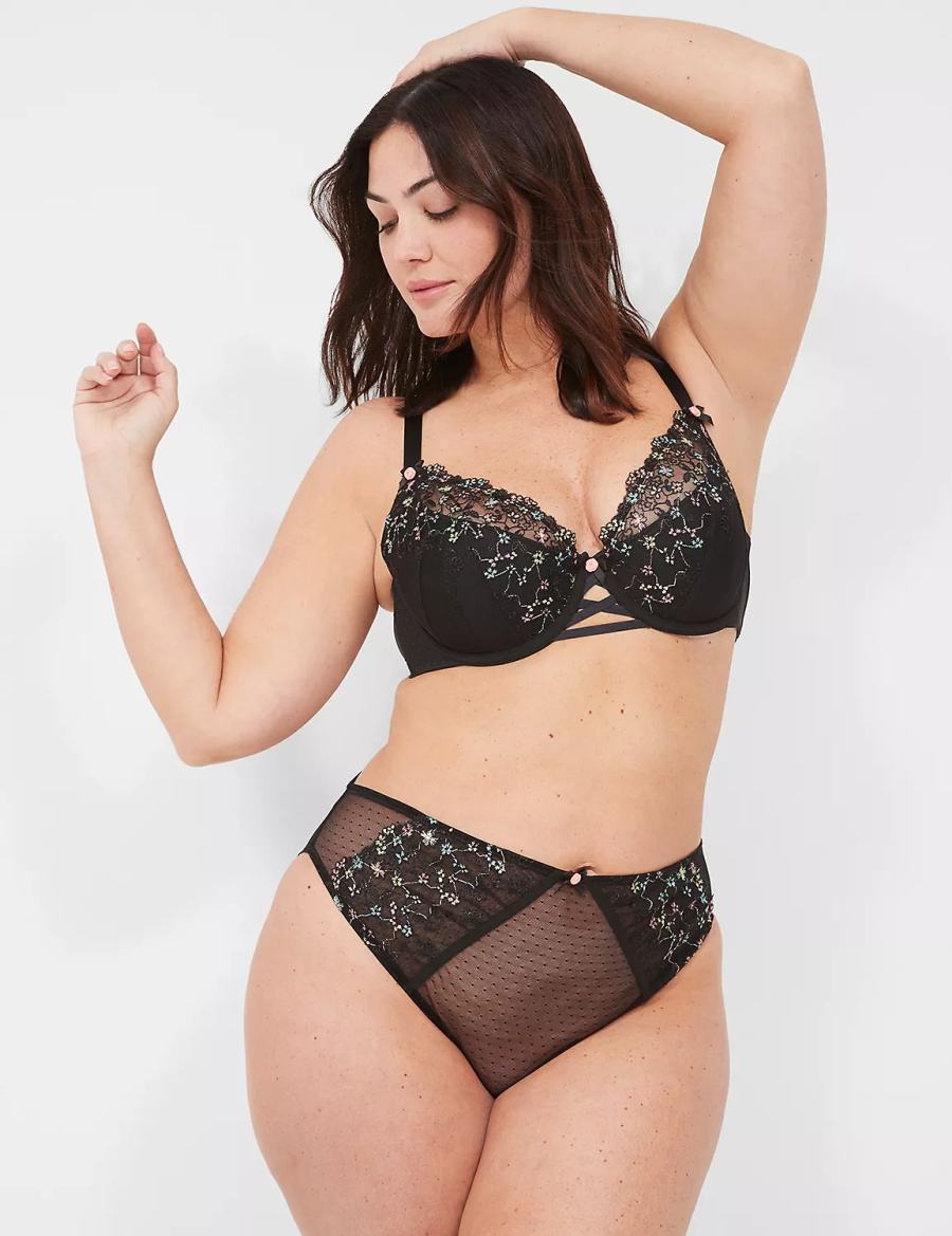 Black Lane Bryant Embroidered French Women Briefs | UZV781CW