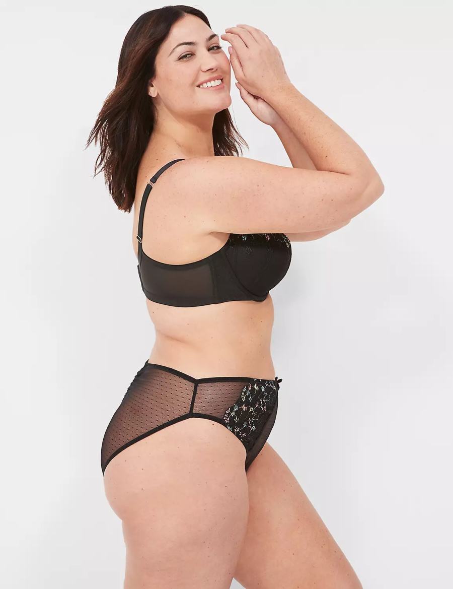 Black Lane Bryant Embroidered French Women Balconette Bra | OPC7978DH