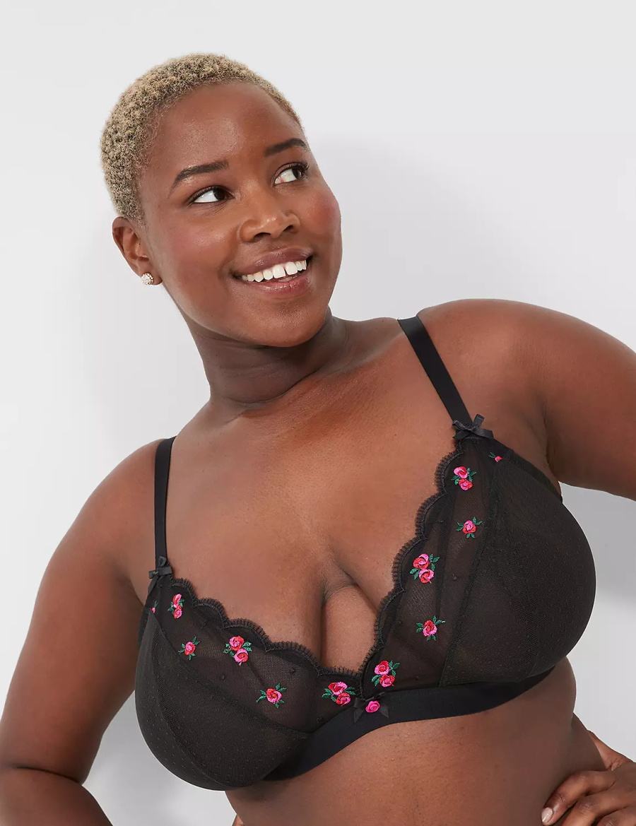 Black Lane Bryant Embroidered No-Wire Triangle Women Bralettes | EDM7828LP