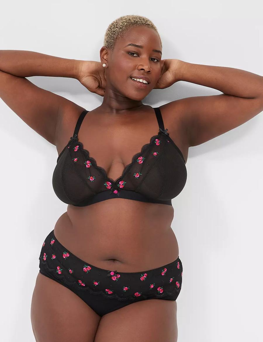 Black Lane Bryant Embroidered No-Wire Triangle Women Bralettes | EDM7828LP