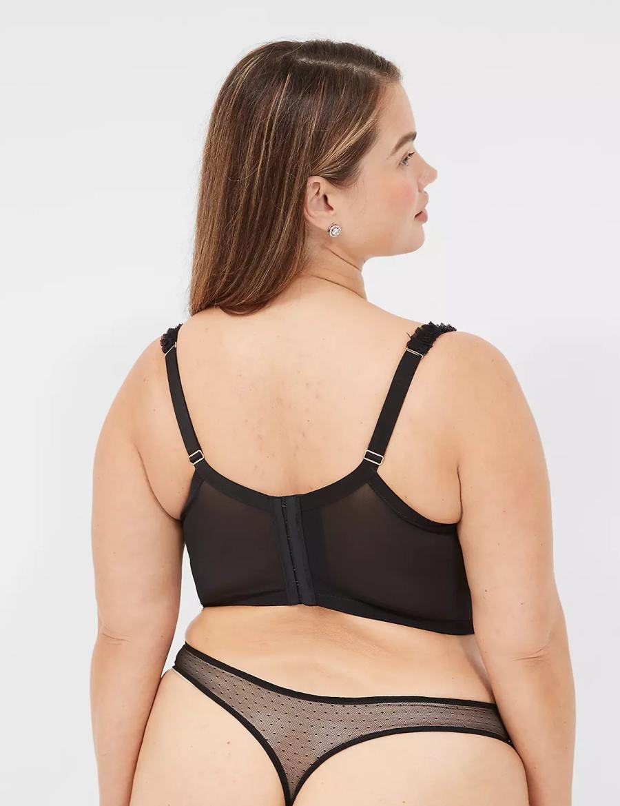 Black Lane Bryant Embroidered Ruffle-Trim Longline Boost Women Balconette Bra | RXZ219PX