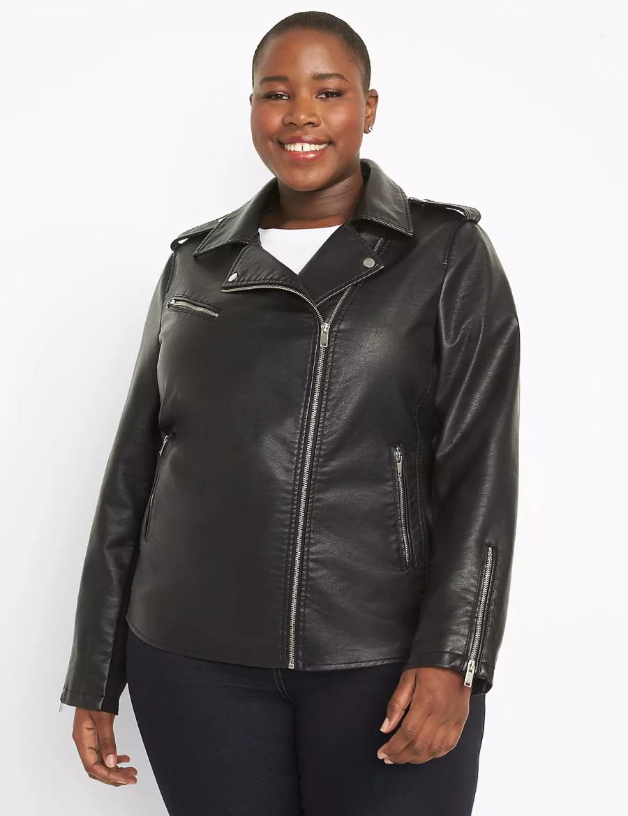 Black Lane Bryant Faux-Leather Moto Women Jackets | PAE9277EM