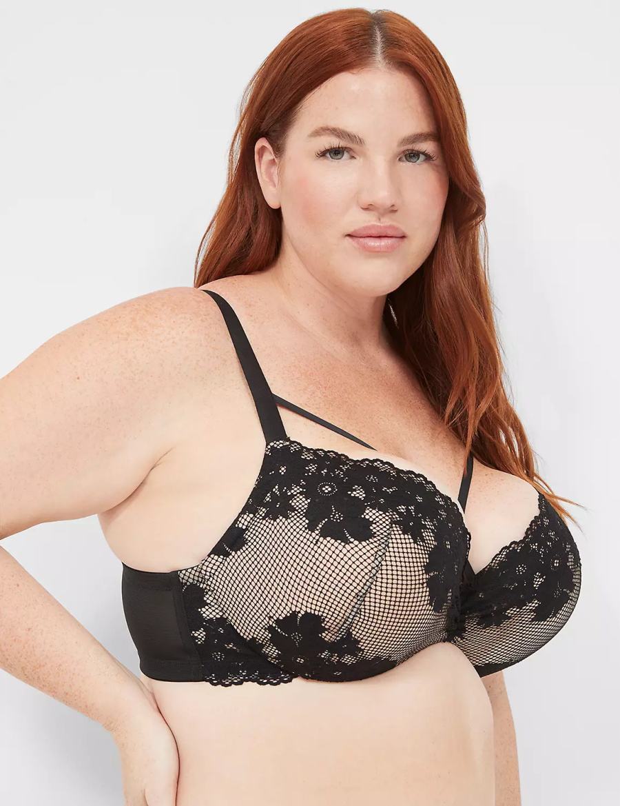 Black Lane Bryant Fishnet Lace Max Boost Plunge Women Bralettes | GOS8342VD