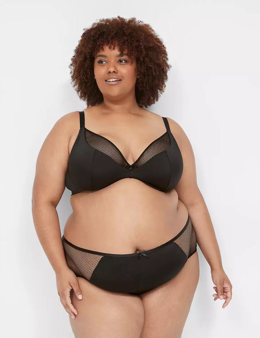 Black Lane Bryant Fishnet Lightly Lined Plunge Women Bralettes | GJW4888MT