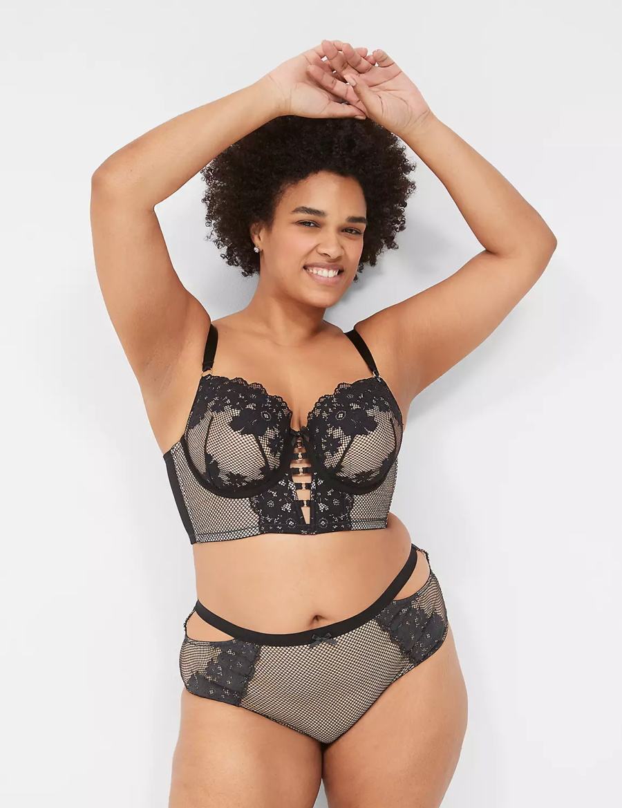 Black Lane Bryant Fishnet Longline Boost Women Balconette Bra | FNQ112PF