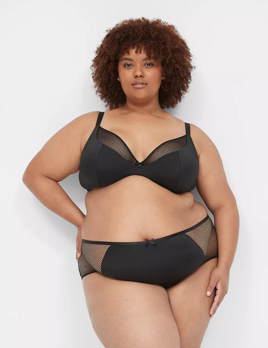 Black Lane Bryant Fishnet Women Briefs | SAD5767DD