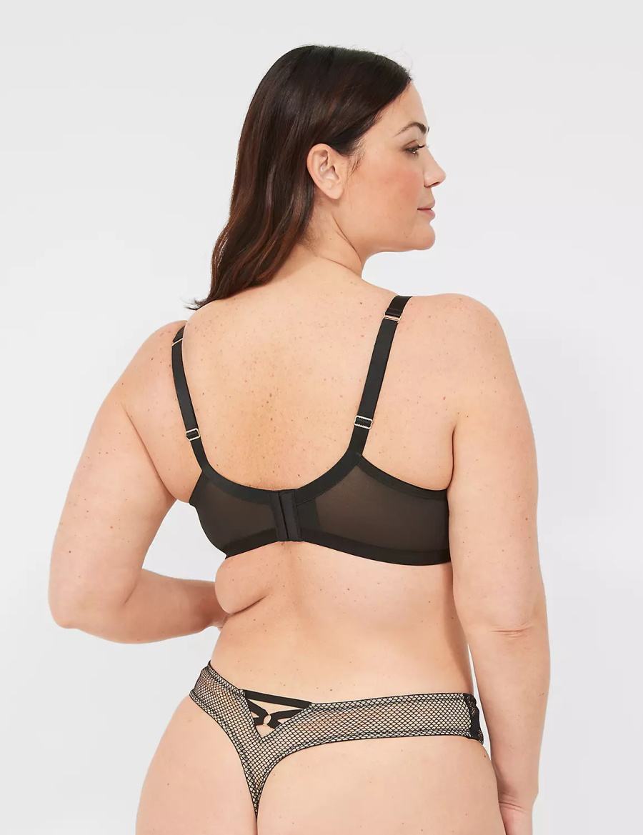 Black Lane Bryant Fishnet & Lace Unlined Women Balconette Bra | VJZ44CV