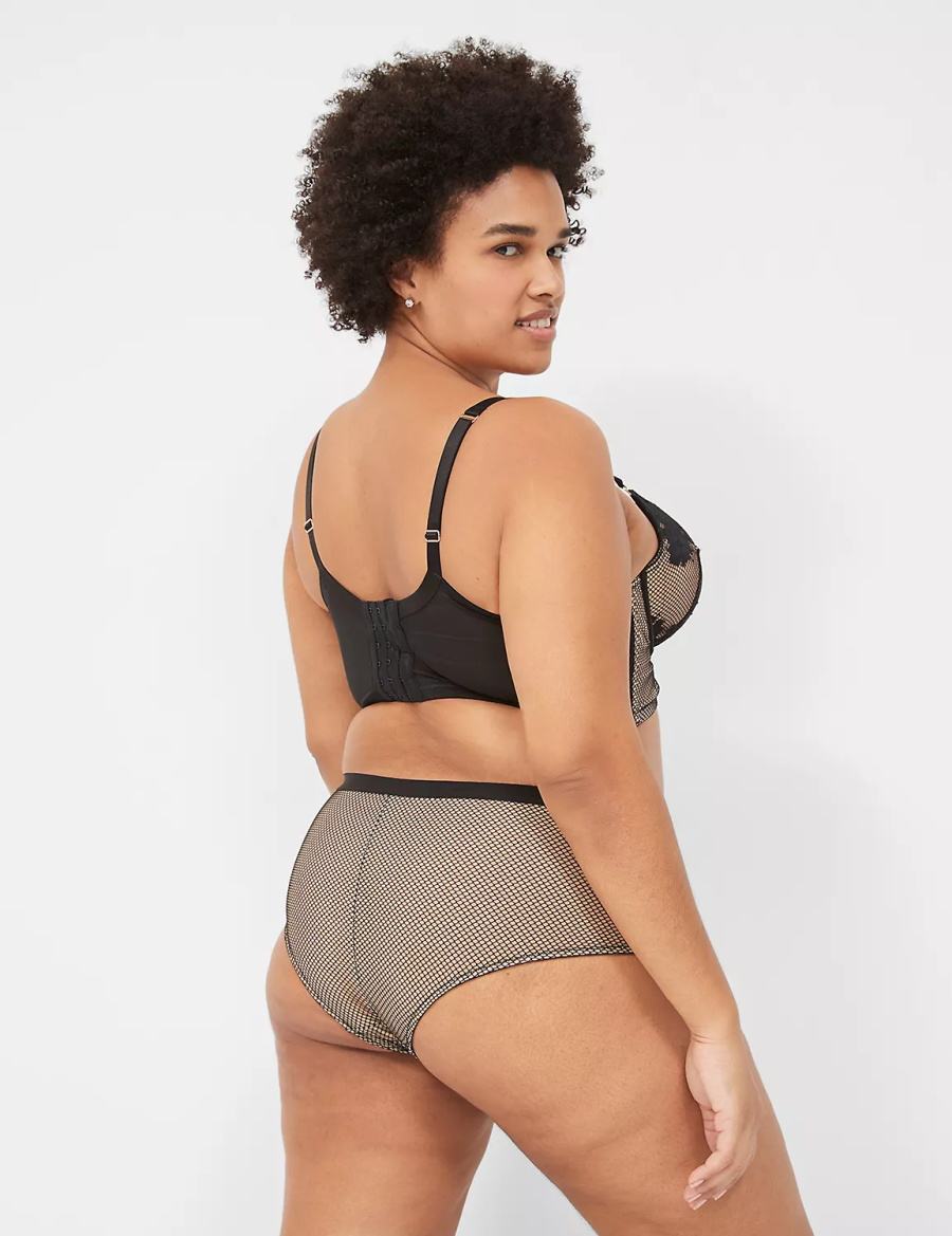 Black Lane Bryant Fishnet & Lace Women Briefs | LWY5456DW