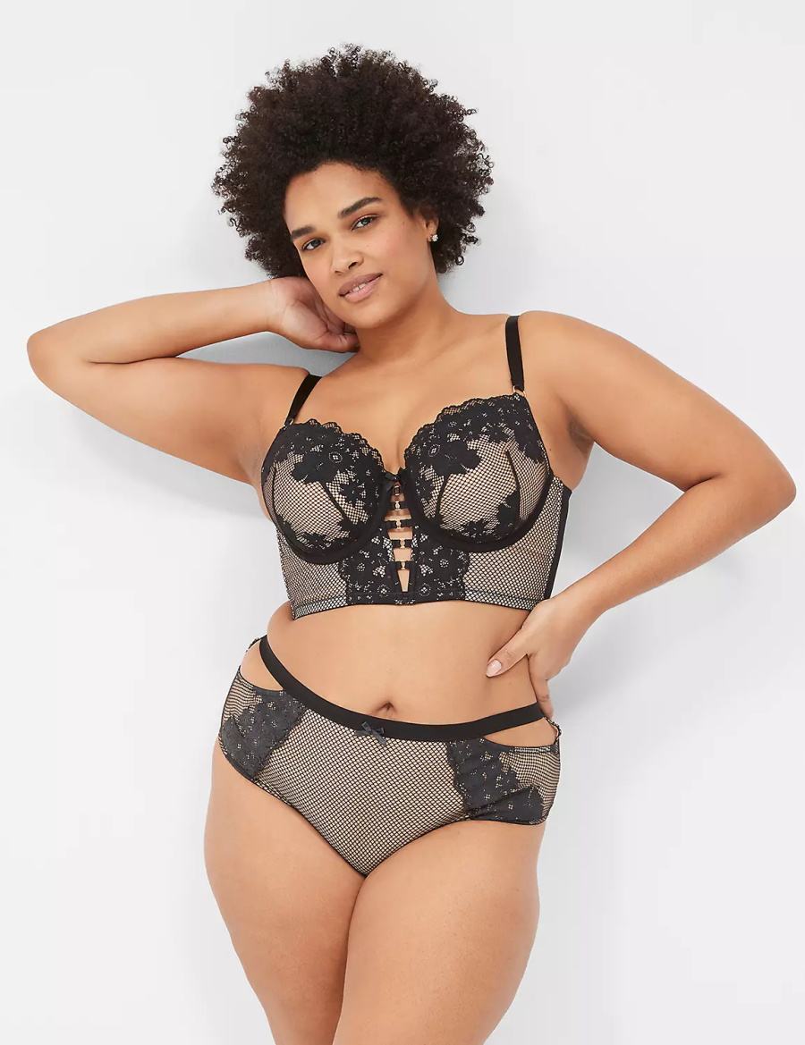 Black Lane Bryant Fishnet & Lace Women Briefs | LWY5456DW