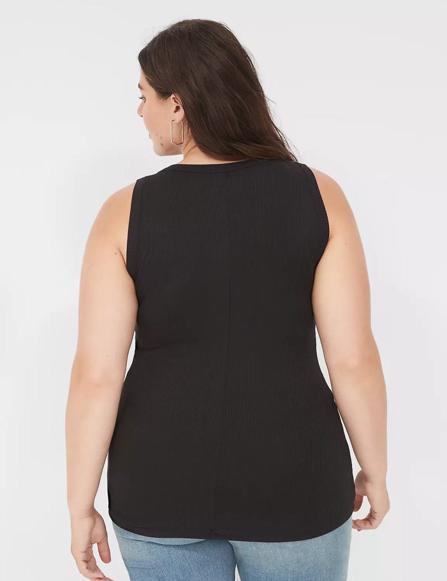 Black Lane Bryant Fitted High-Neck Rib Women Tank Top | FWJ6255PN