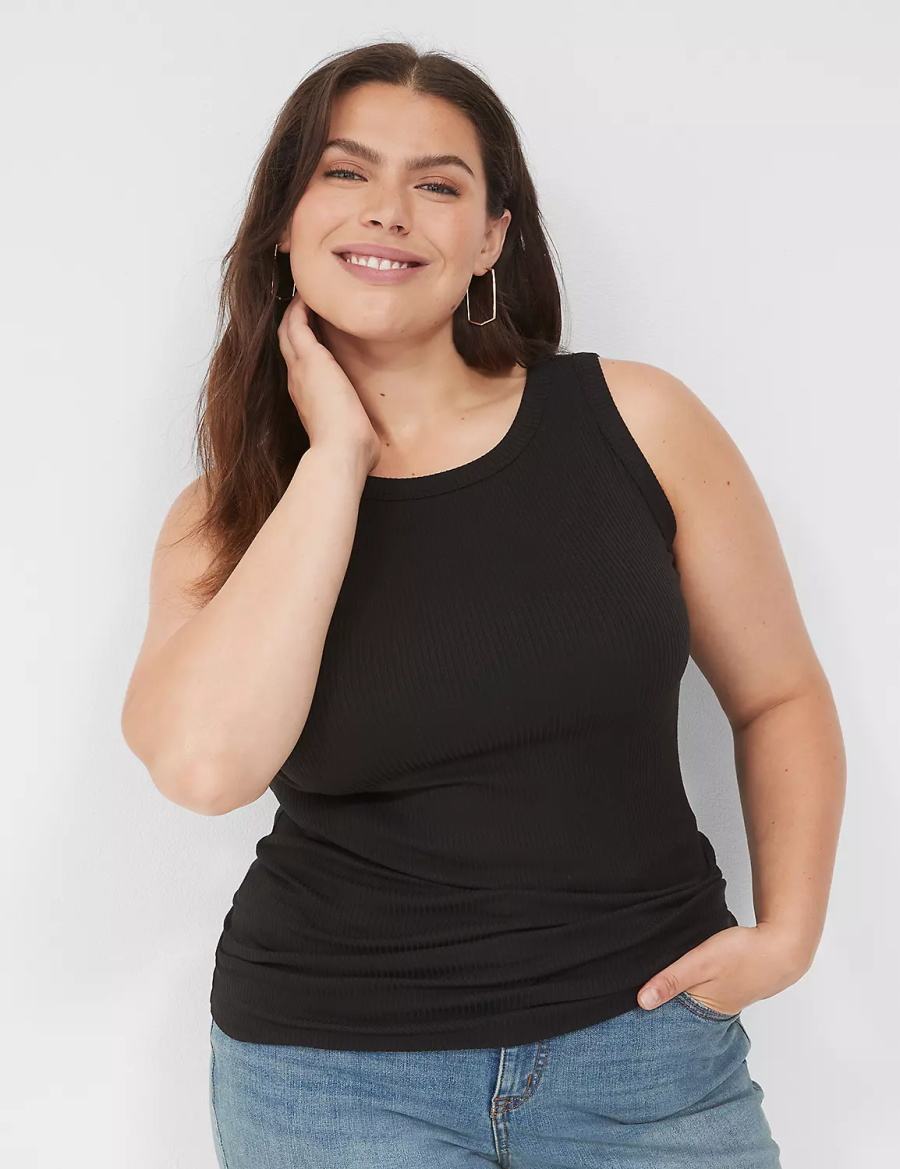 Black Lane Bryant Fitted High-Neck Rib Women Tank Top | FWJ6255PN