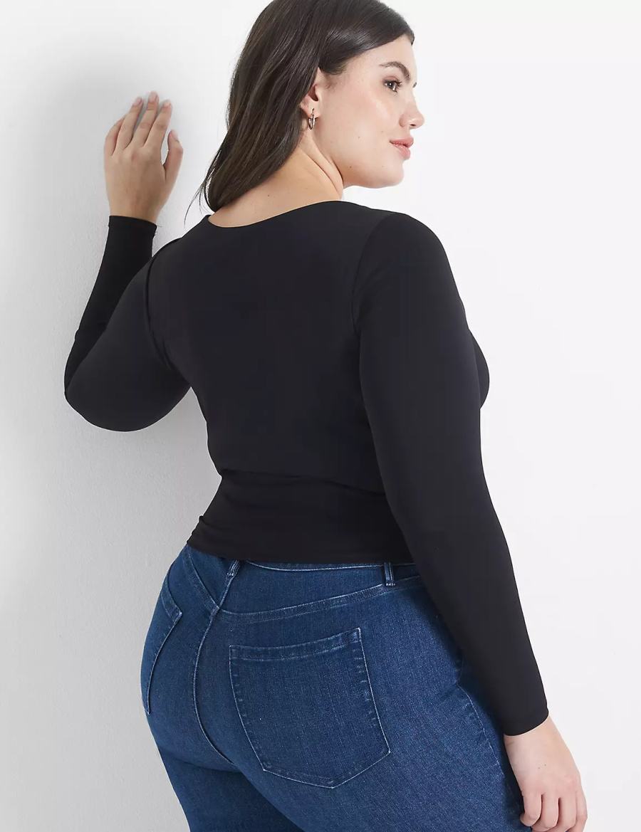 Black Lane Bryant Fitted Long-Sleeve Crop Tee Women T Shirts | EJD155MP