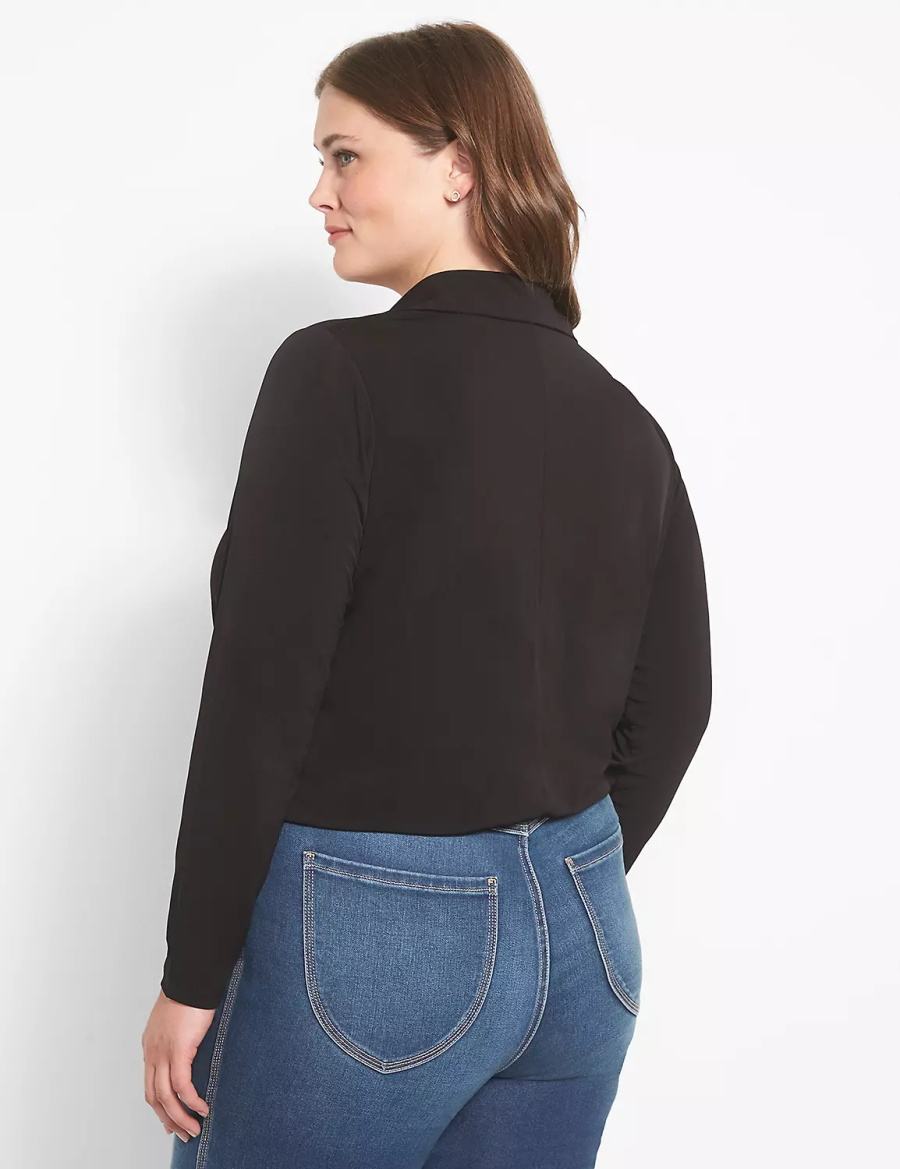 Black Lane Bryant Fitted Long-Sleeve Surplice Collar Crop Women Shirts | EGL284EM