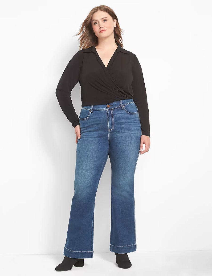 Black Lane Bryant Fitted Long-Sleeve Surplice Collar Crop Women Shirts | EGL284EM