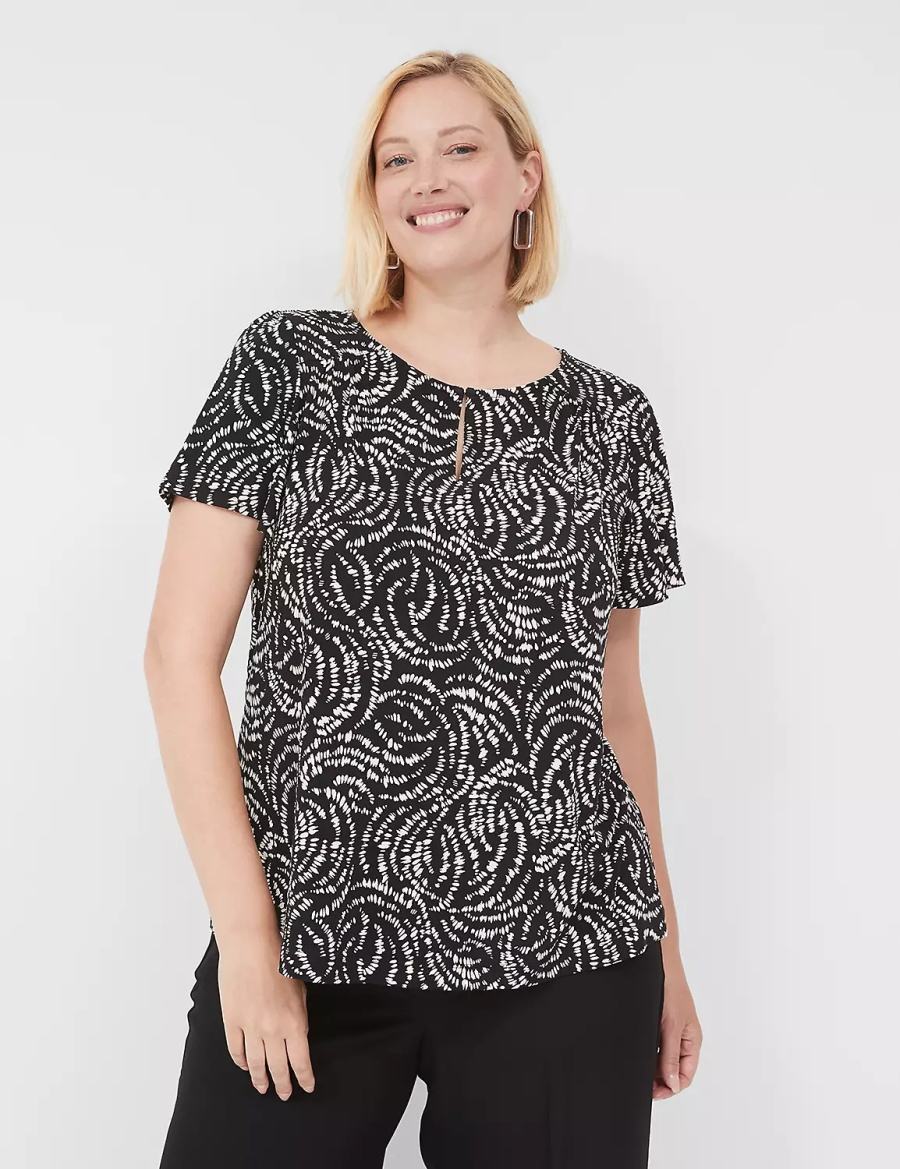 Black Lane Bryant Flutter-Sleeve Keyhole-Front Top Women T Shirts | RUF4236HA