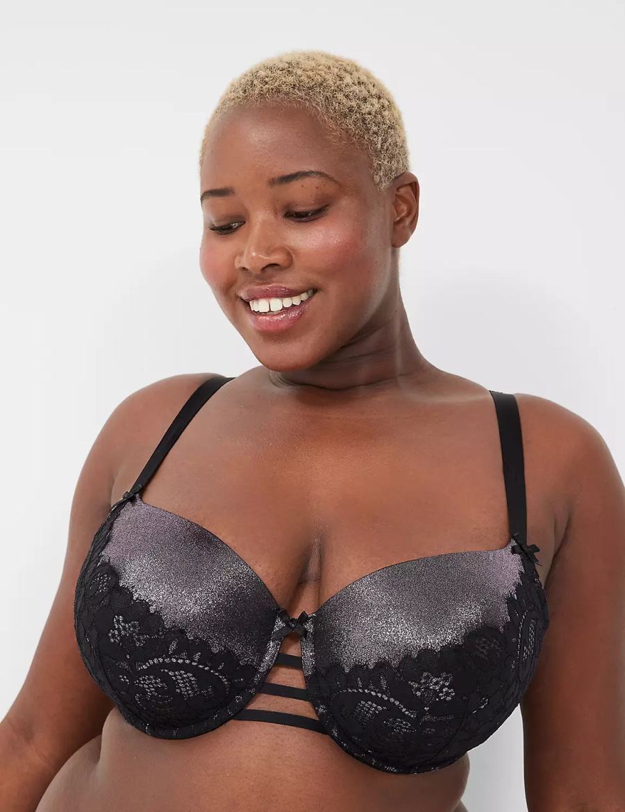 Black Lane Bryant Foil Shine Boost Women Balconette Bra | ZLT7094IQ