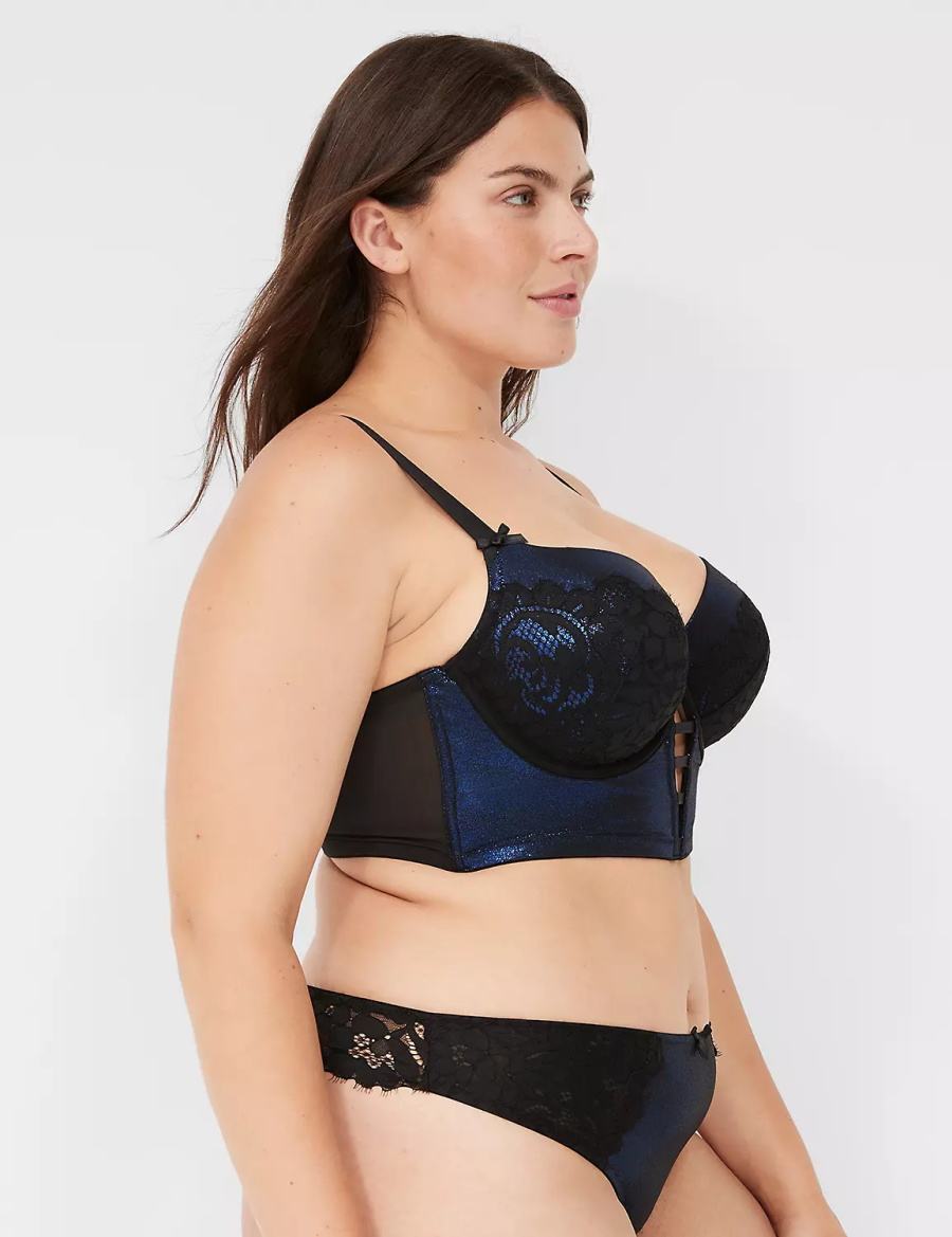 Black Lane Bryant Foil Shine Longline Women Balconette Bra | FEF3222JW