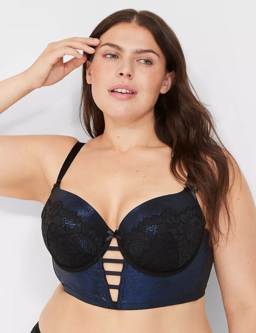 Black Lane Bryant Foil Shine Longline Women Balconette Bra | FEF3222JW