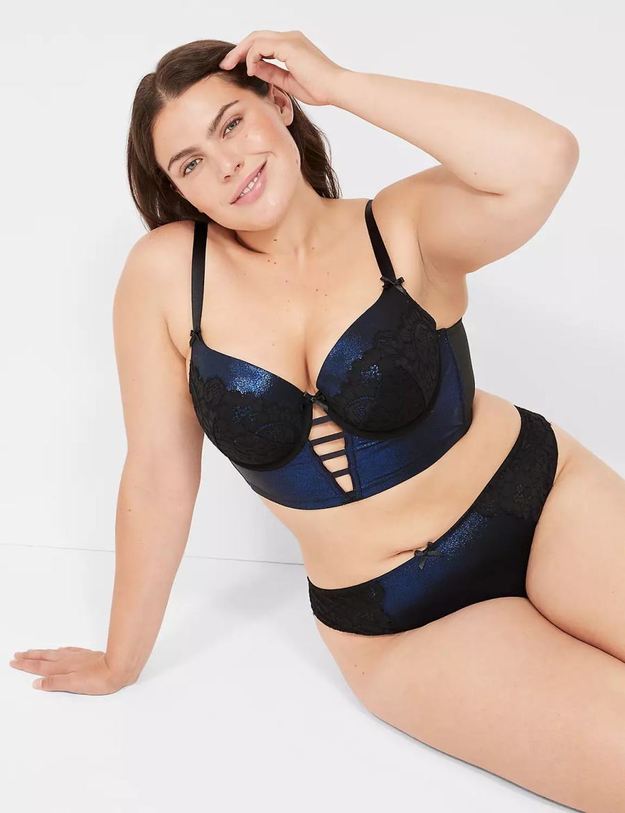 Black Lane Bryant Foil Shine Longline Women Balconette Bra | FEF3222JW