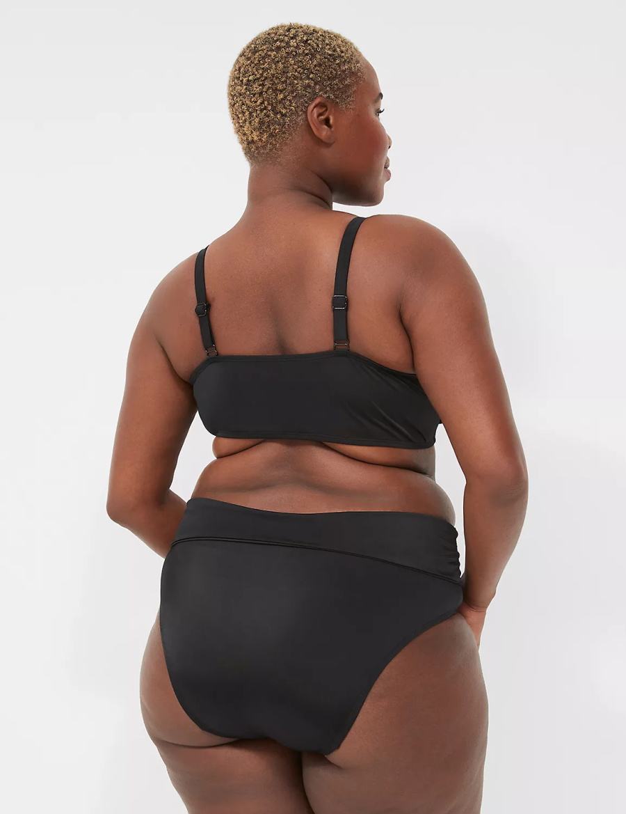 Black Lane Bryant Foldover-Waist Swim Women Briefs | BMB291UL