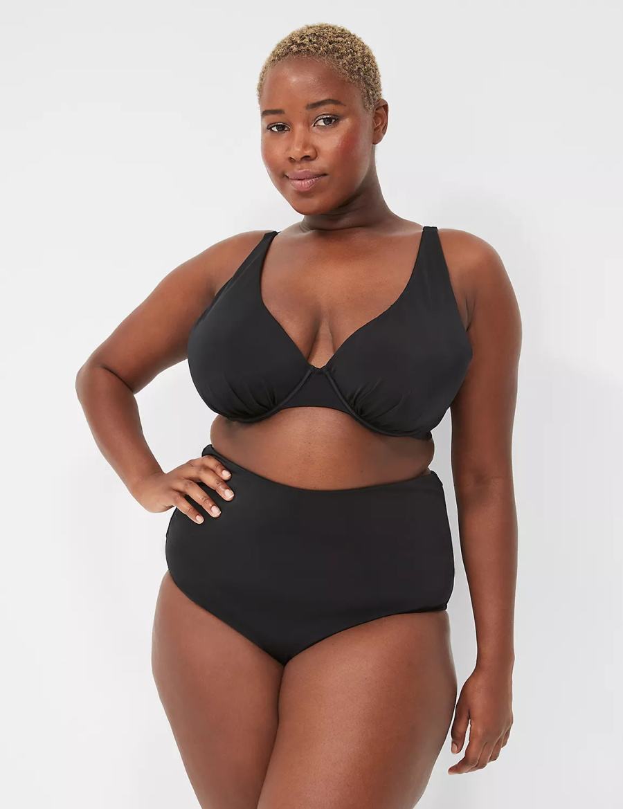 Black Lane Bryant Foldover-Waist Swim Women Briefs | BMB291UL