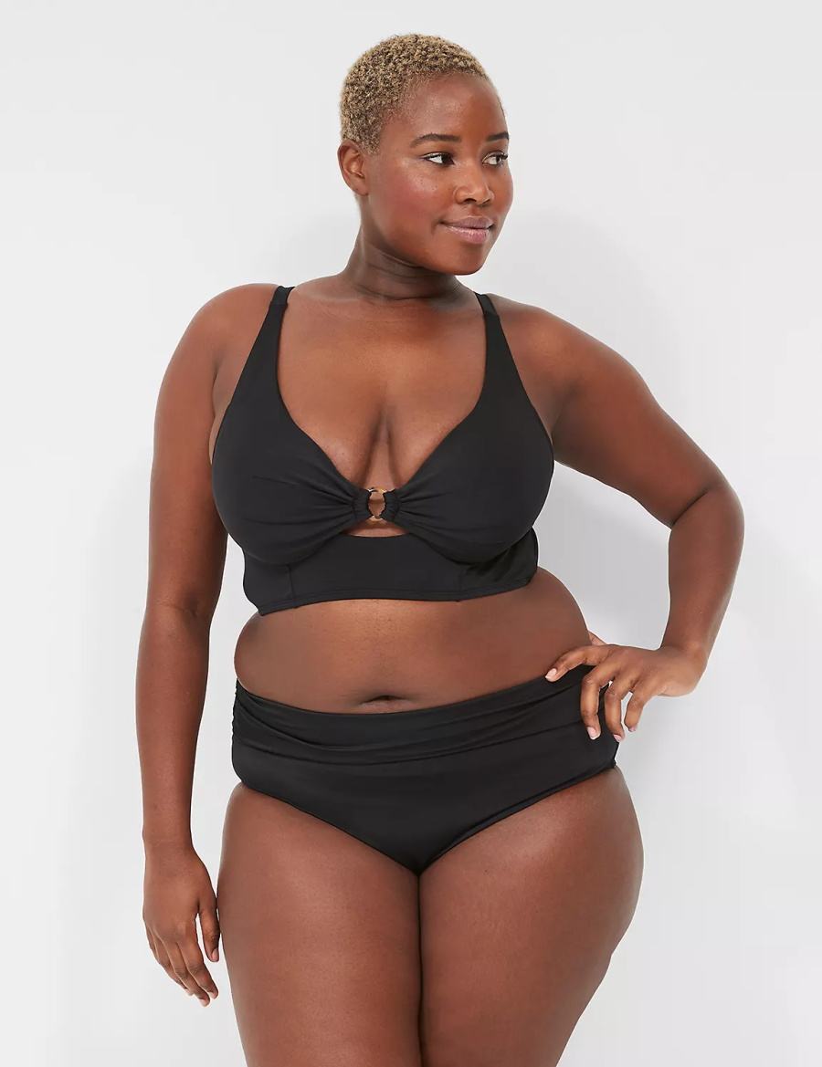 Black Lane Bryant Foldover-Waist Swim Women Briefs | BMB291UL