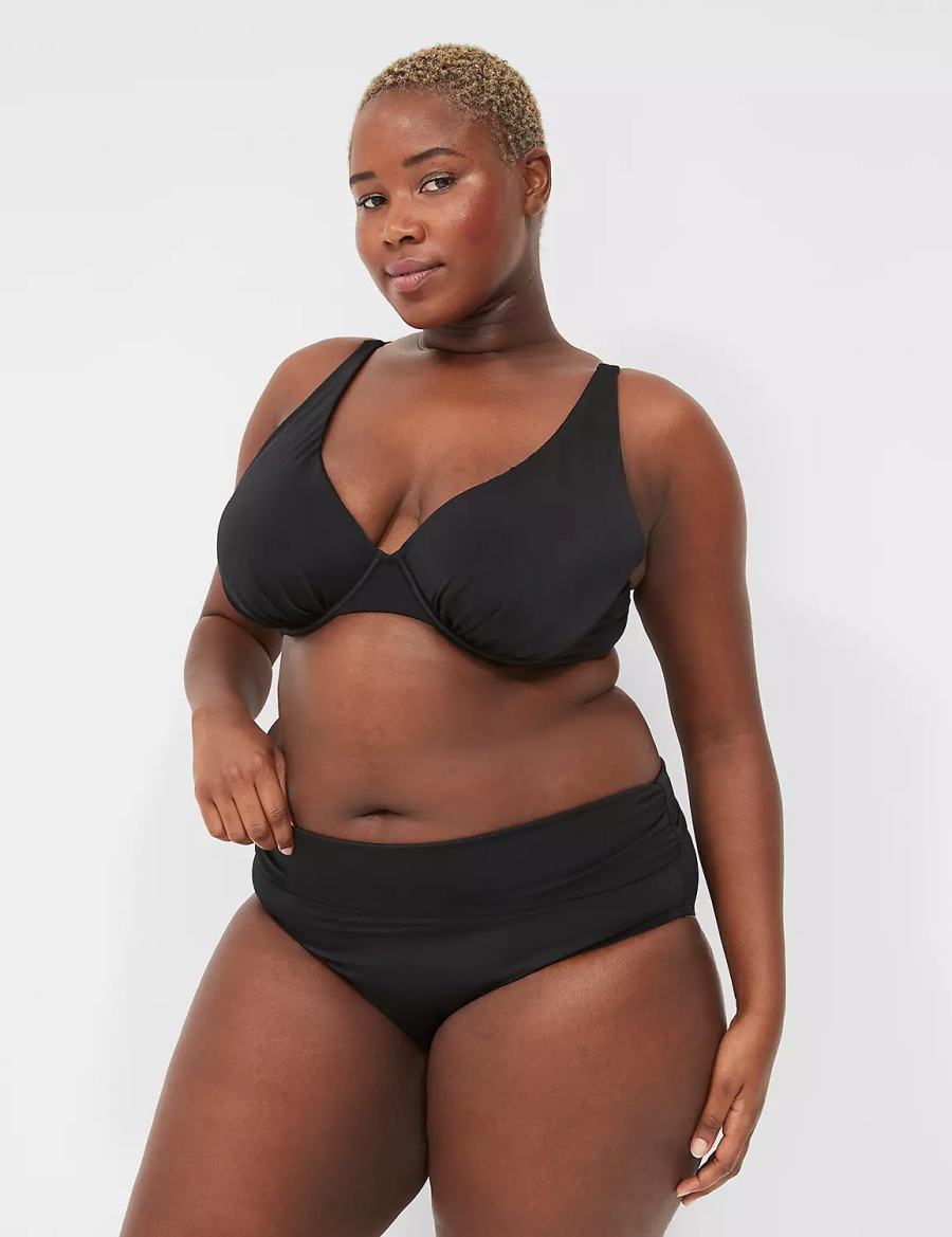 Black Lane Bryant Foldover-Waist Swim Women Briefs | BMB291UL