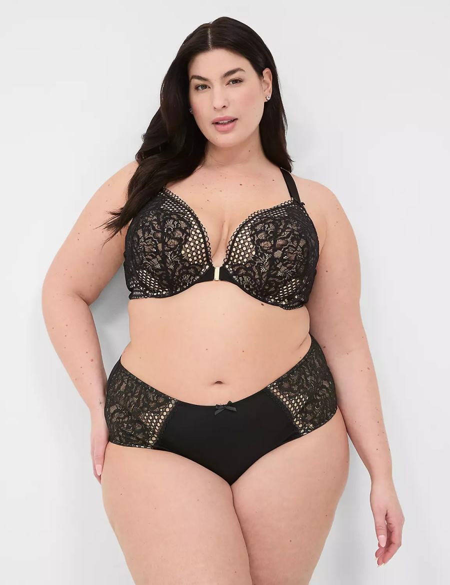 Black Lane Bryant Front-Close Boost Plunge Women Bralettes | ZNS2899KJ