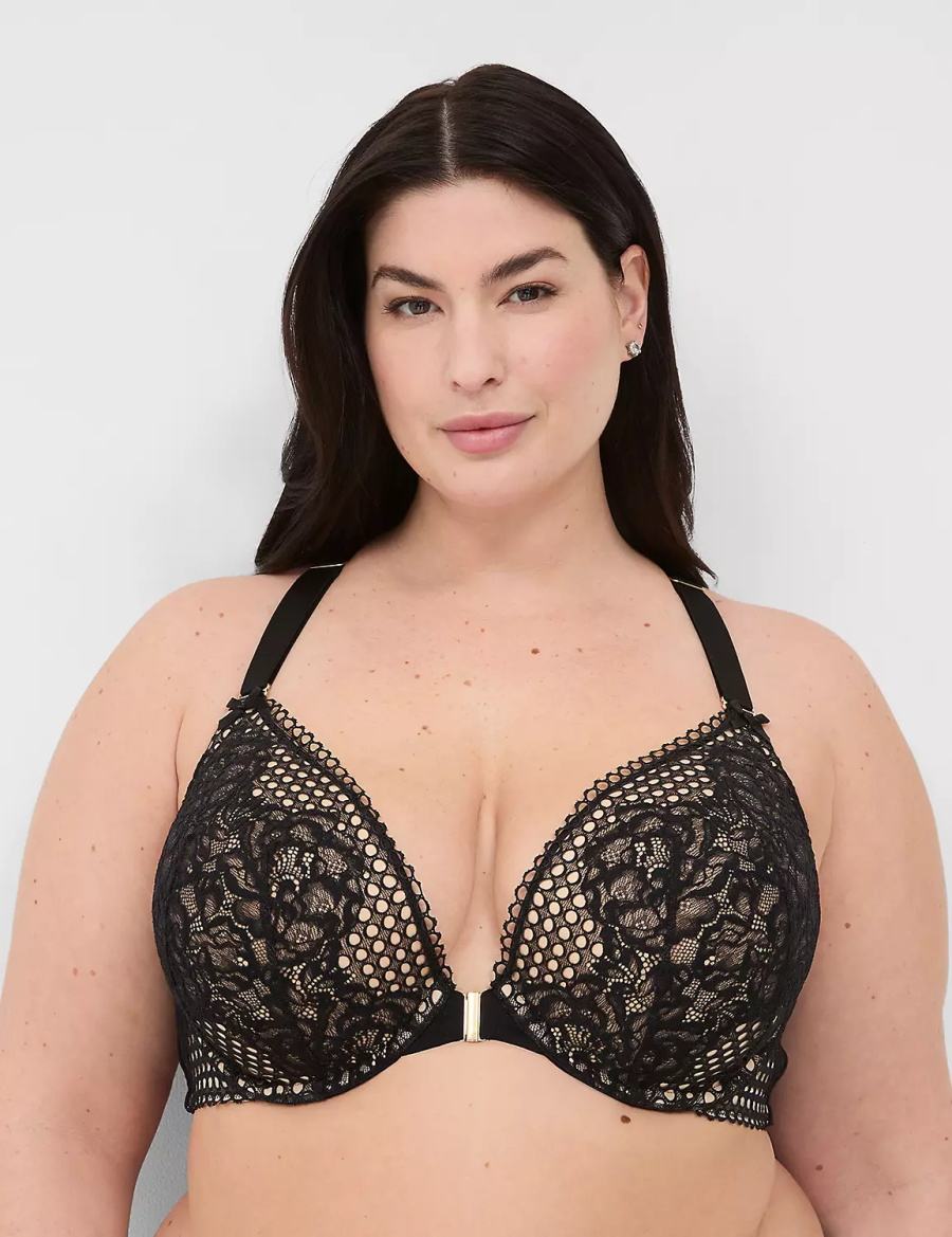 Black Lane Bryant Front-Close Boost Plunge Women Bralettes | ZNS2899KJ