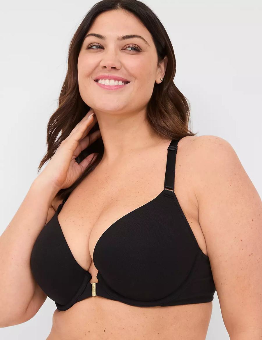 Black Lane Bryant Front-Close Cotton Boost Plunge Women Bralettes | NQN6418PY