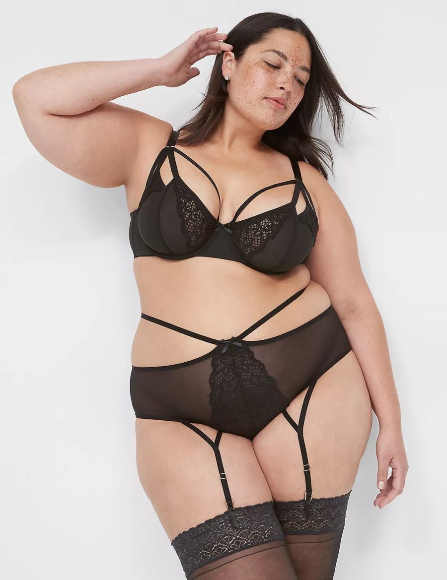 Black Lane Bryant Garter Women Briefs | UAM2068OR