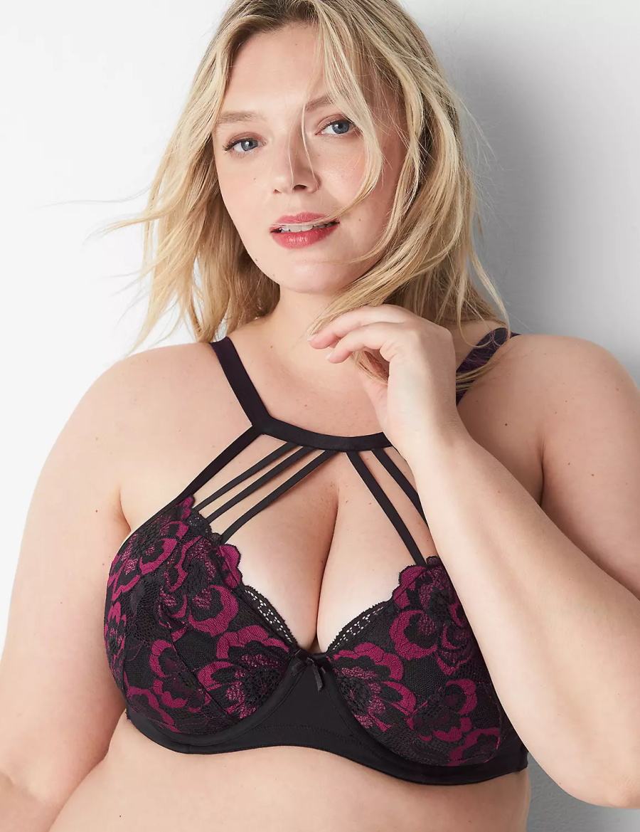 Black Lane Bryant High-Neck Lightly Lined Women Balconette Bra | GAR335RI