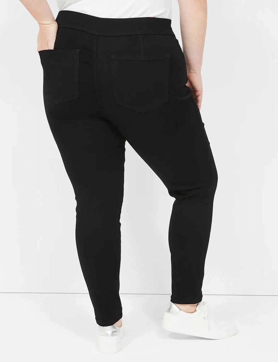 Black Lane Bryant High-Rise Sateen 3-Button Women Jeggings | KIC783AJ