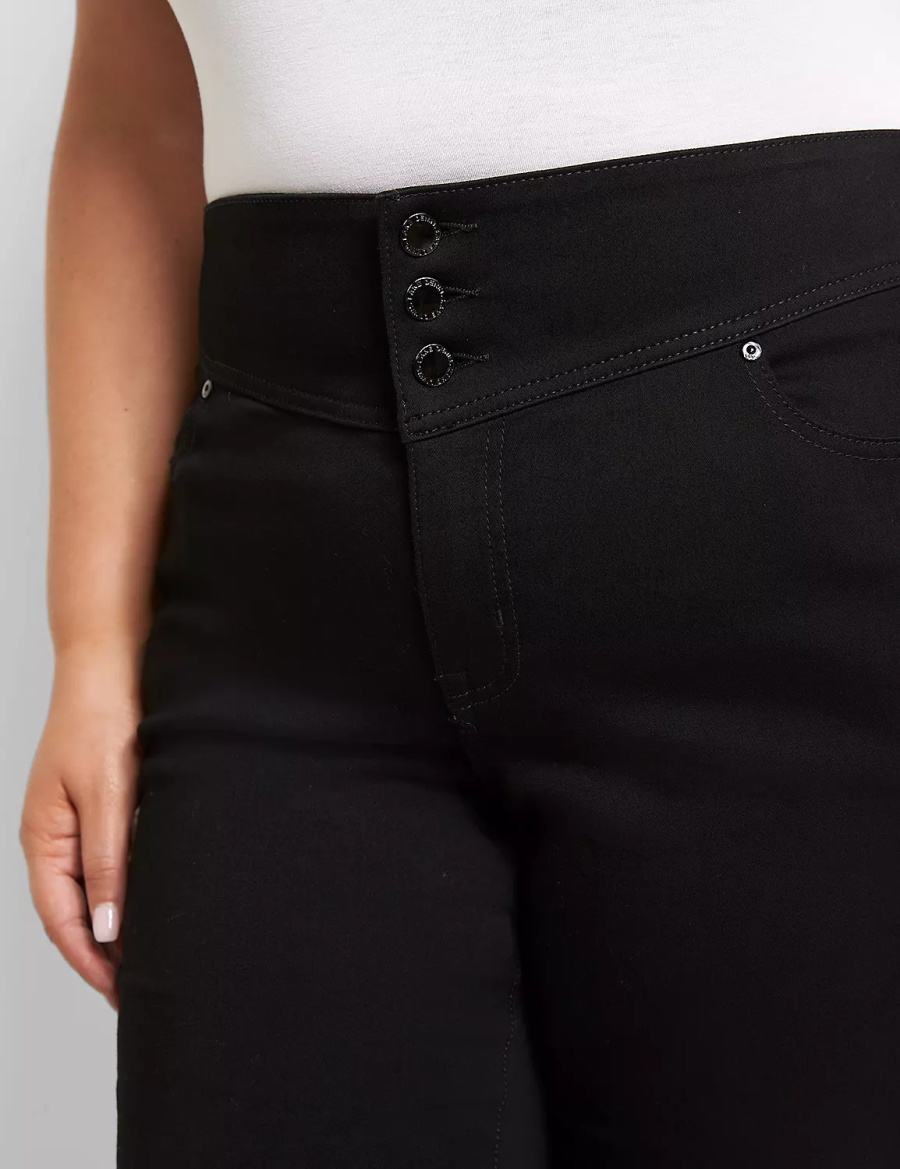 Black Lane Bryant High-Rise Sateen 3-Button Women Jeggings | KIC783AJ