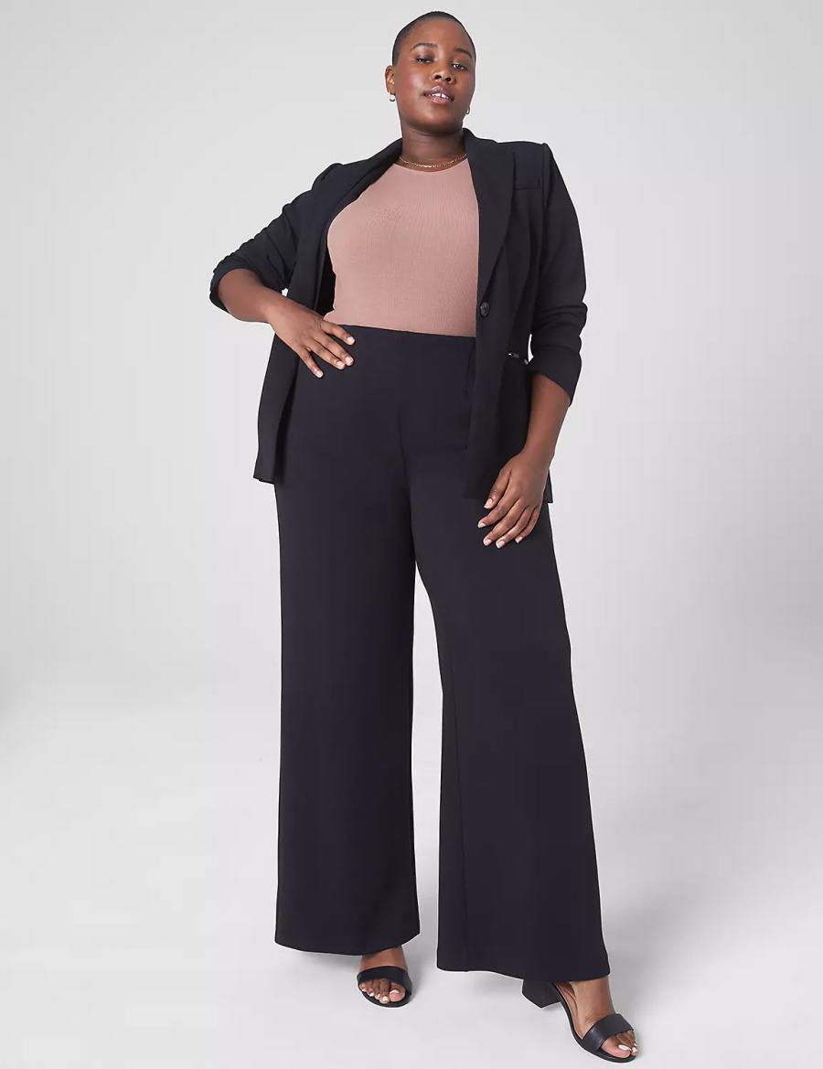 Black Lane Bryant Journey Knit High-Rise Wide Leg Women Pants | OTH9157KX