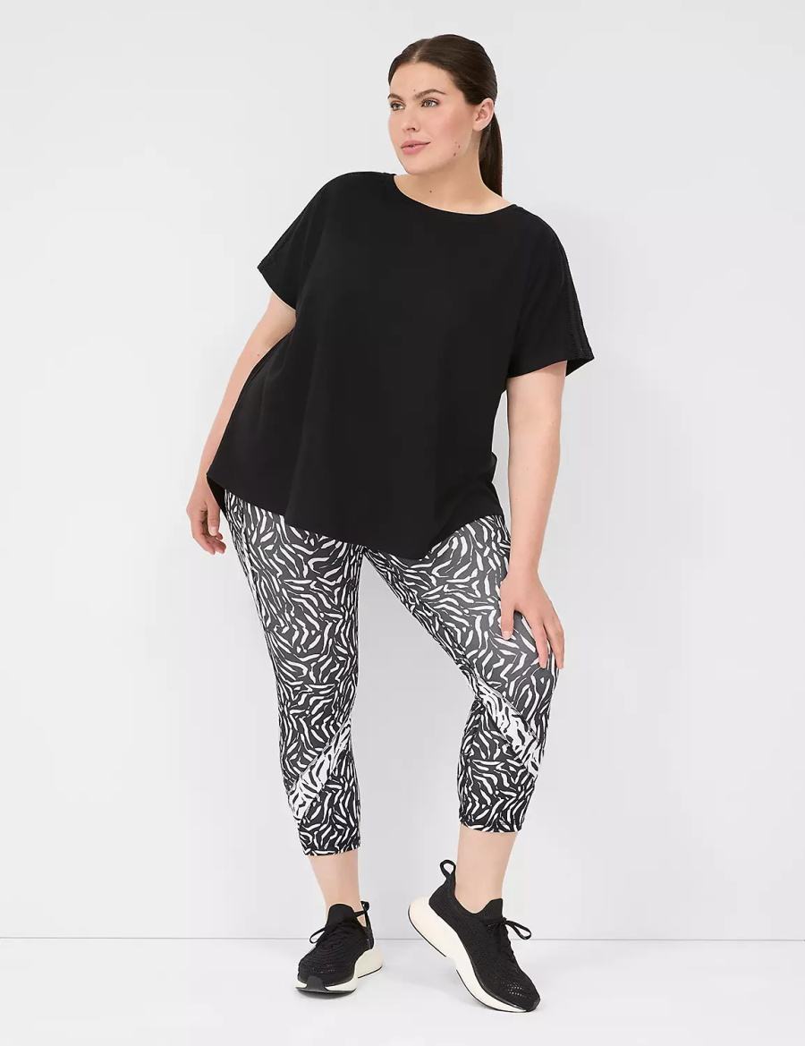 Black Lane Bryant LIVI Crochet-Detail French Terry Top Women T Shirts | DHB5124SM