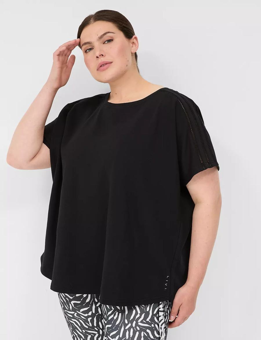 Black Lane Bryant LIVI Crochet-Detail French Terry Top Women T Shirts | DHB5124SM