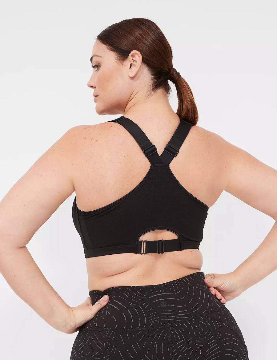 Black Lane Bryant LIVI Max Support Comfort Zip-Front Women Sports Bra | XGL9058WH