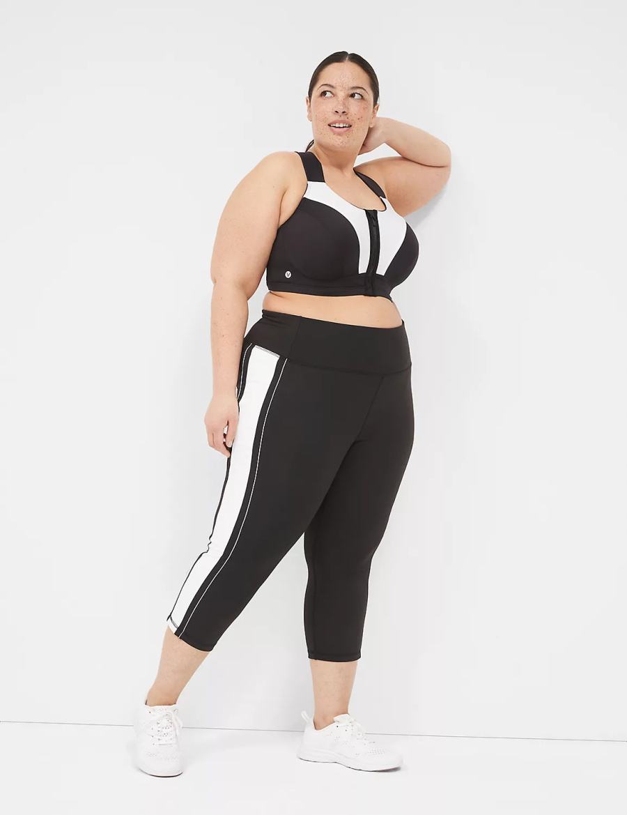 Black Lane Bryant LIVI Max Support Comfort Zip-Front Women Sports Bra | PZZ6356BV