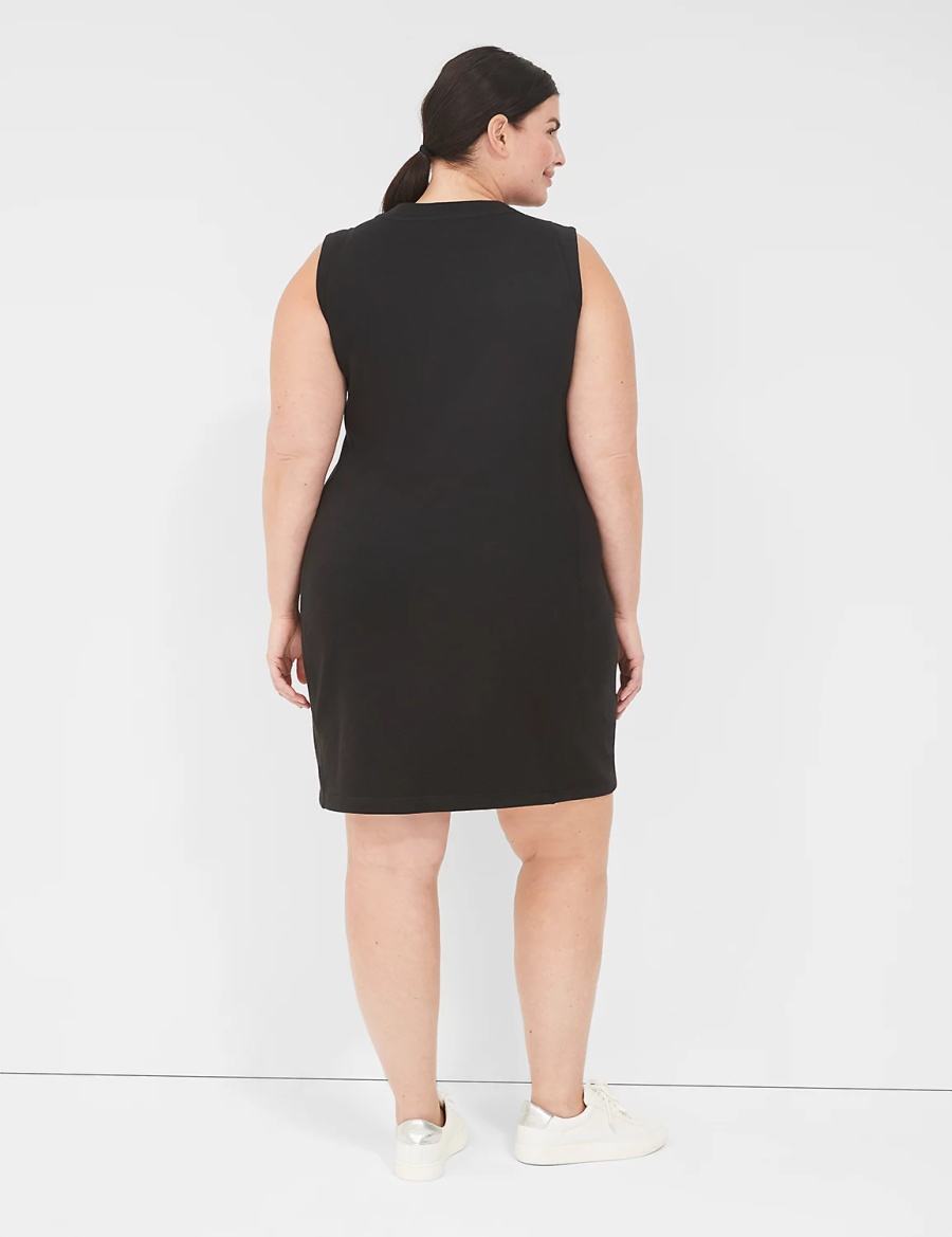 Black Lane Bryant LIVI Sleeveless Crew-Neck French Terry Women Casual Dress | YVX2855GA